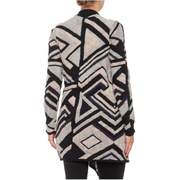 Lucky Brand Intarsia Knit Cardigan Waterfall Drape Open Front Boho Shawl Sweater - Picture 2 of 16